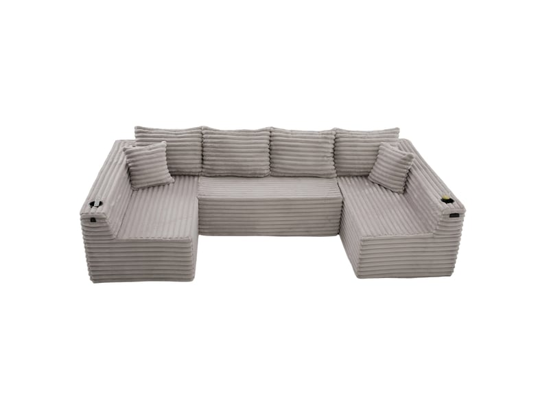  Canapé modulable en u modenvie 6 places 320 x 155 cm velours côtelé gris clair  - Conforama A