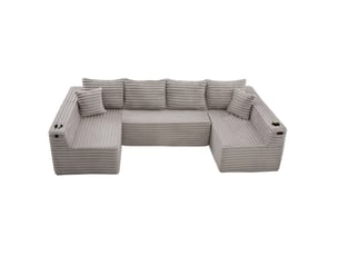 Canapé modulable en u modenvie 6 places 320 x 155 cm velours côtelé gris clair