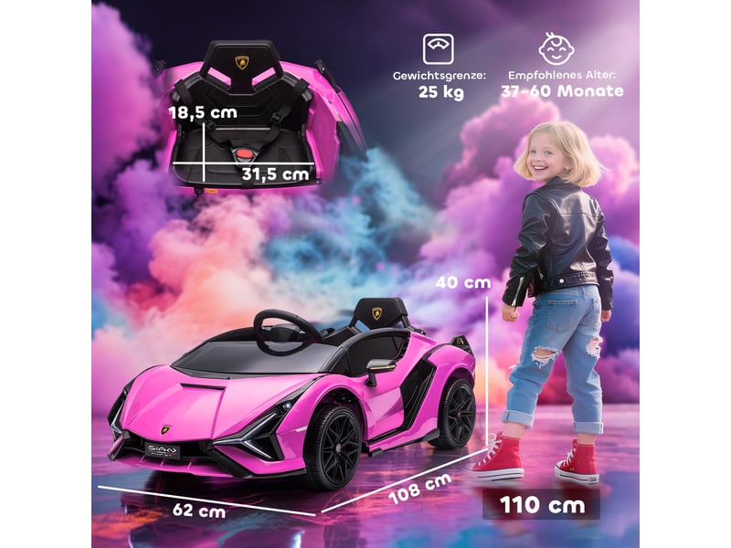 Voiture électrique pour enfants, lamborghini, 3-5 kmh, télécommandée, pour les 3-5 ans, rose - Conforama E