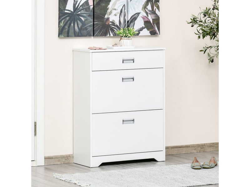  Meuble à chaussures avec 2 tiroirs rabattables étagère réglable + 1 tiroir jusqu'à 16 paires 70l x 29l x 92h blanc  - Conforama B