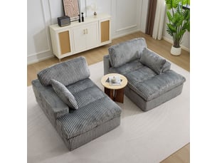 Canapé 2 places avec accoudoirs recouvert d'un tissu en velours côtelé épais, adapté à une utilisation dans un salon, gris