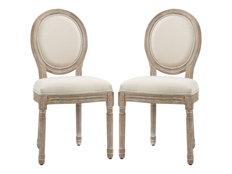  Lot de 2 chaises de salle à manger - chaise de salon médaillon style louis xvi aspect lin crème  - Conforama B