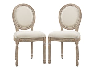 Lot de 2 chaises de salle à manger - chaise de salon médaillon style louis xvi aspect lin crème