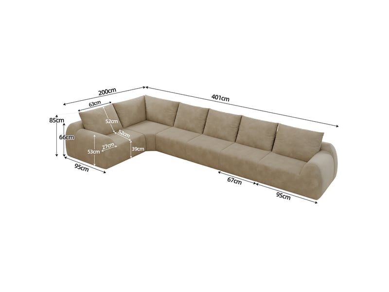  Canapé d'angle 6 places 401x200x85 cm mousse kaki  - Conforama E