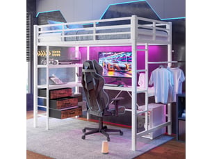 Lit mezzanine 90x200 cm <strong>MERAX</strong>  <strong>lit enfant blanc</strong> coloris blanc