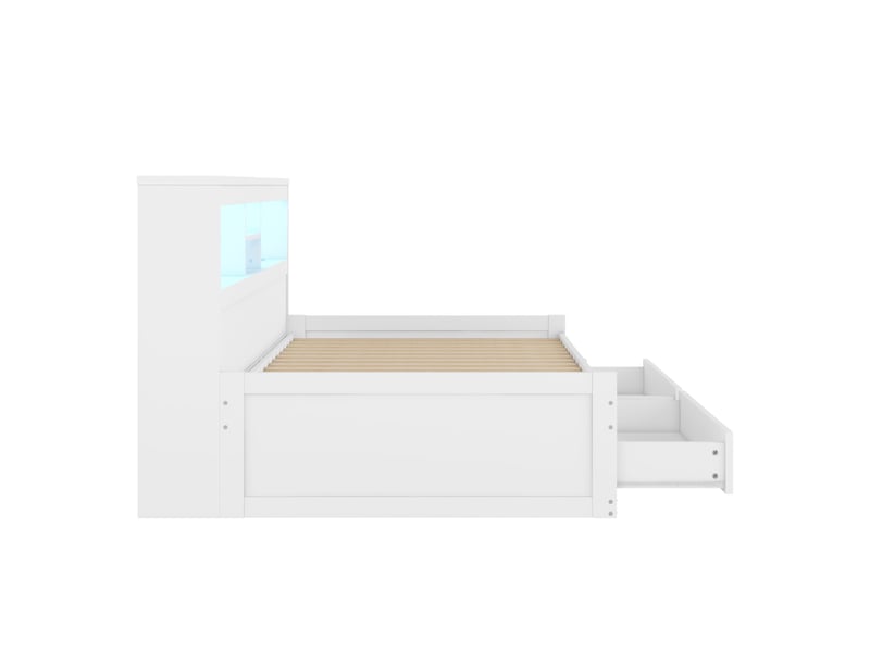  Lit banquette 90x200 cm avec tiroirs et éclairage led - canapé lit blanc avec prises usb intégrées  - Conforama D