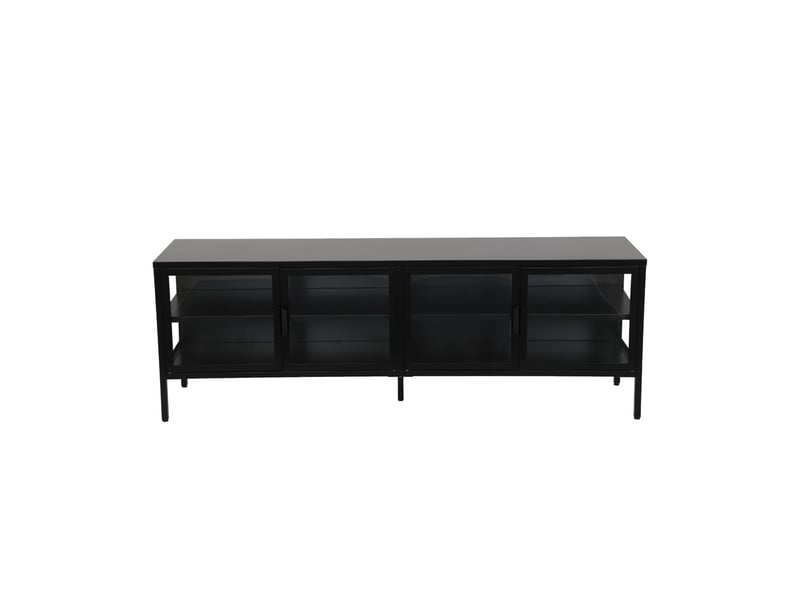  Meuble tv industriel métal et verre trempé 4 portes 160cm noir - arkansas  - Conforama B