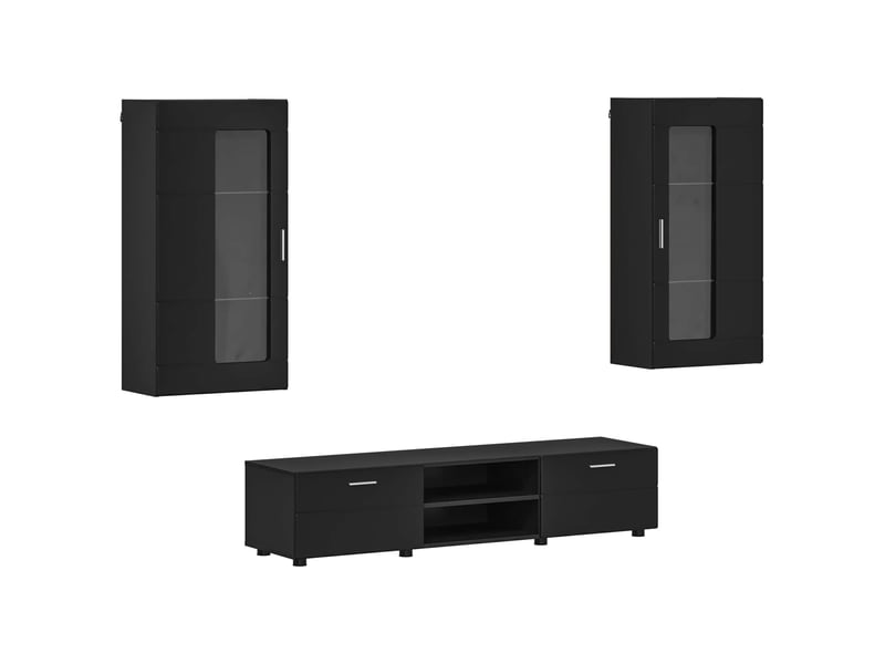  Ensemble meuble tv - banc tv - meuble de rangement florin 3 pcs noir bois d'ingénierie  - Conforama A