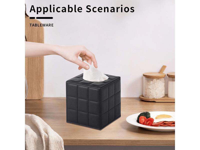  Étui carré en cuir pour boîte à mouchoirs - avec fond magnétique, pour la maison et le bureau - 1 pièce, 16×14×14cm (grille noire)  - Conforama B