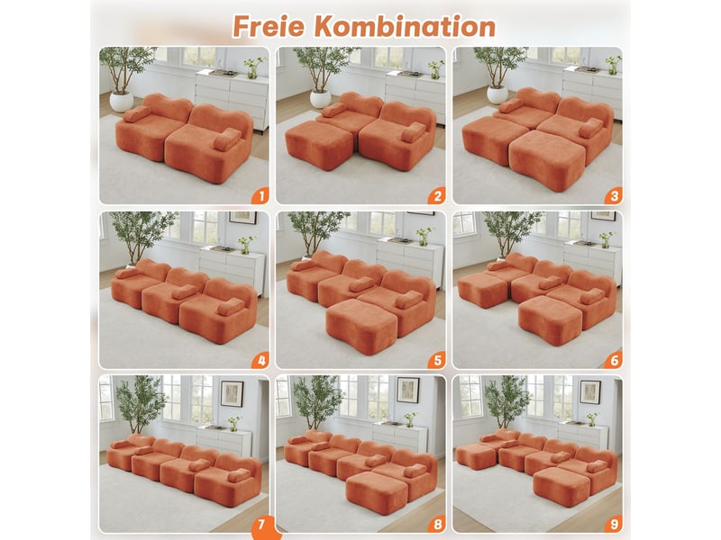 Canapé forme ondulée coussins d’assise profonds coussin d’accoudoir mobile aucun montage requis orange - Conforama D