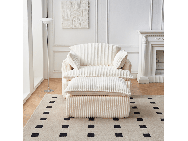  Fauteuil avec repose-pieds ulevr 1 place en velours côtelé beige, mousse haute densité, 115 x 89 x 77 cm, livré compressé sans montage  - Conforama E