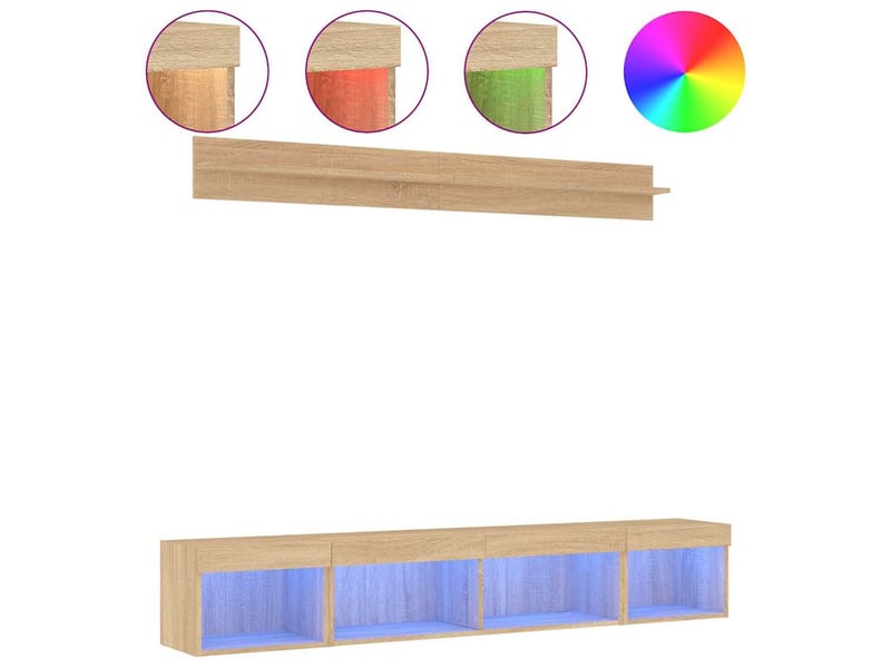  Unités murales tv avec led 5 pcs chêne sonoma bois d'ingénierie shl76858  - Conforama A