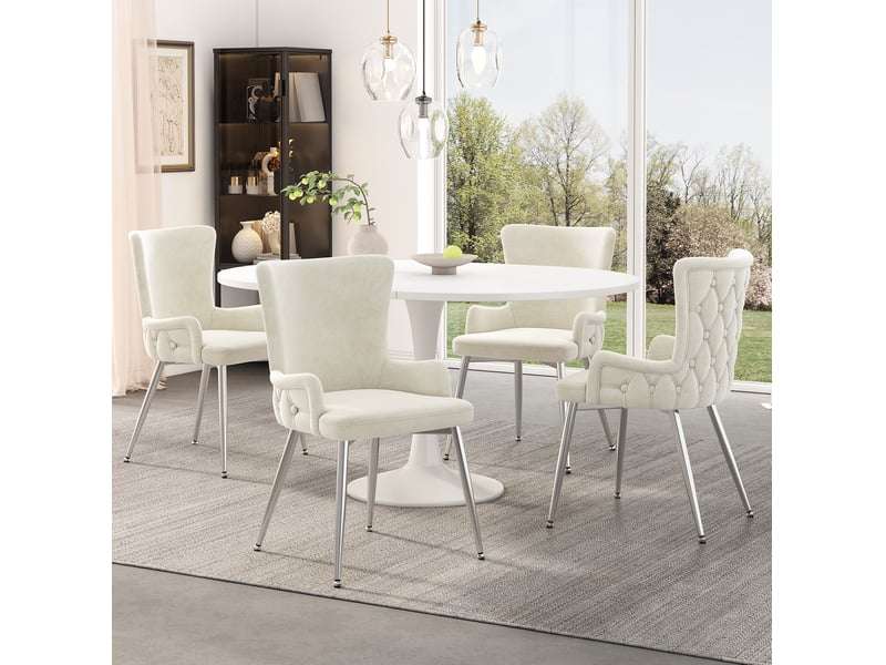 Lot de 6 chaise de salle à manger en velours, 49 x 45 cm – beige et argenté – pieds en métal design chic - Conforama B