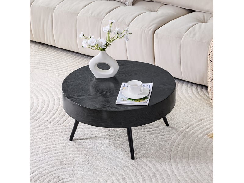  Table basse ronde avec plateau et pieds en métal, pour salon et petits espaces, 70 × 35,5 cm, en mdf noir  - Conforama B