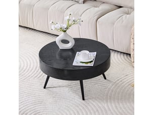 Table basse ronde avec plateau et pieds en métal, pour salon et petits espaces, 70 × 35,5 cm, en mdf noir