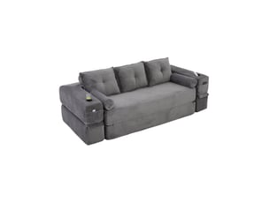 Canapé convertible 3 places gris foncé - lit d'appoint avec sacs latéraux, porte-verres et coussin memoire