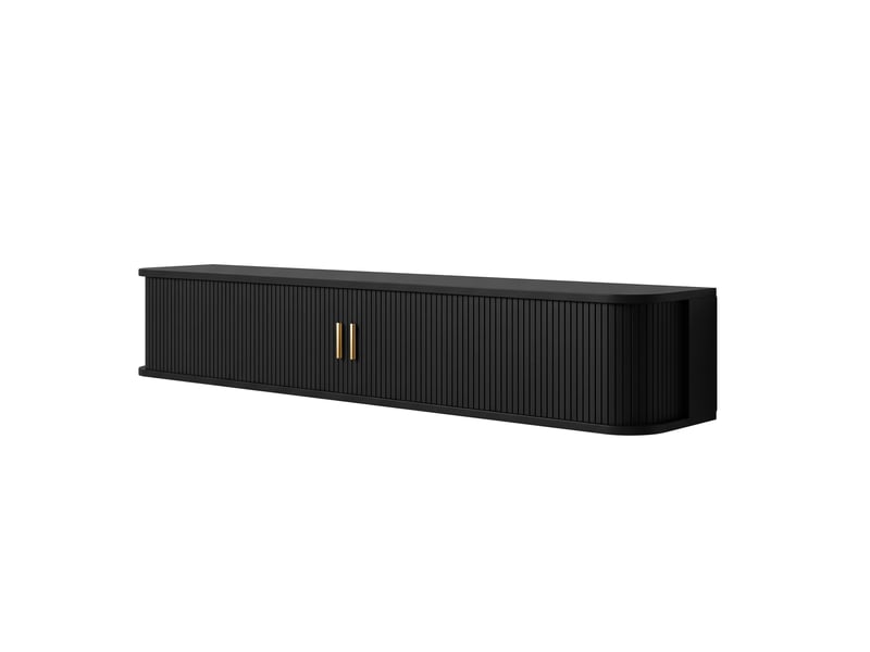  Meuble tv mural 175x30x30 cm avec led et portes coulissantes, noir  - Conforama D