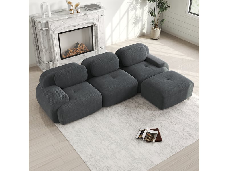 Canapé d'angle, canapé modulable, en velours tricoté, gris, sans montage, sans structure, chambre, pour salon - Conforama R