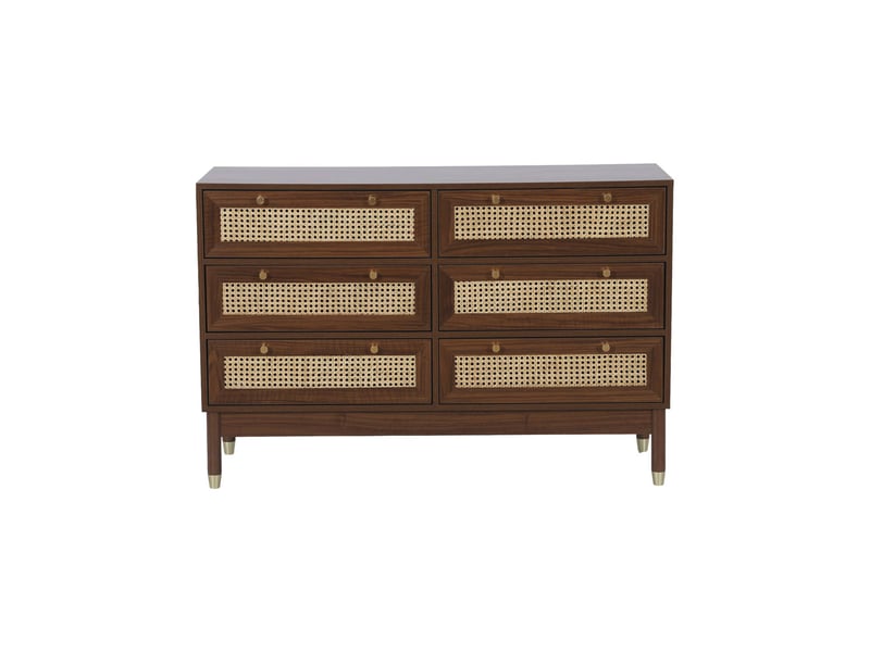  Commode décor bois et cannage 6 tiroirs teinte noyer - judith  - Conforama B