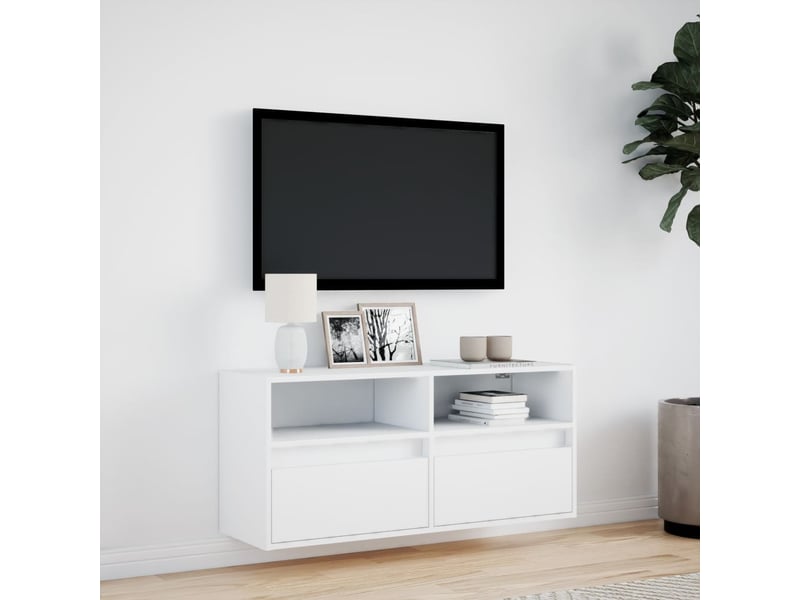  Meuble tv - banc tv - meuble de rangement mural avec lumières led blanc 100x31x45 cm  - Conforama D