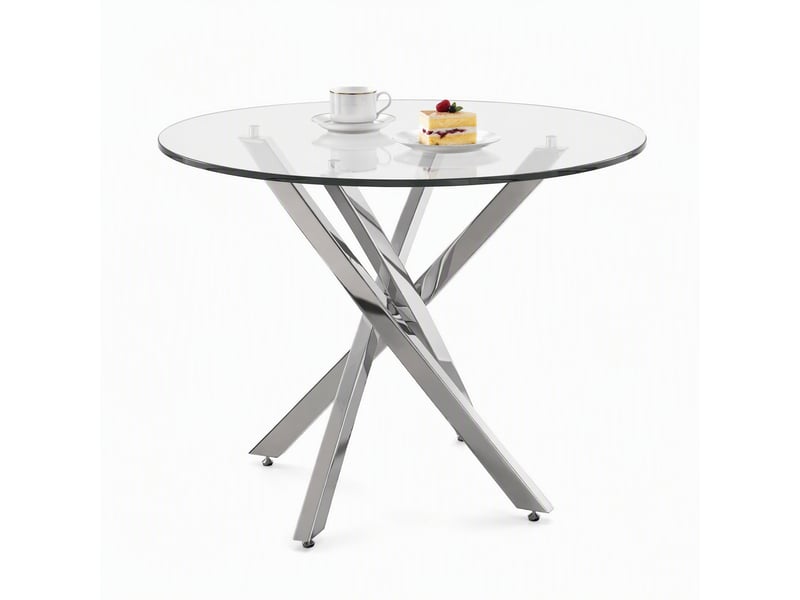 Table à manger ronde 80x80x75 cm, plateau en verre trempé, piètement argenté - Conforama A