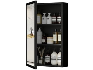 Armoire miroir de salle de bain armoire murale armoire à glace avec 1 porte et 2 étagères en acier noir 40 x 12 x 60 cm