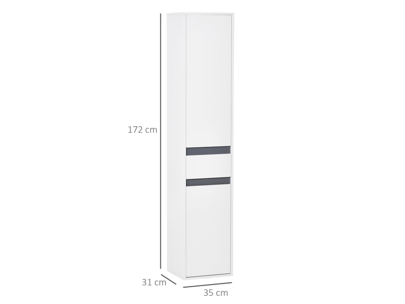  Meuble colonne rangement salle de bain placards 3 style contemporain 2 étagères et tiroir coulissant panneaux particules blanc  - Conforama C