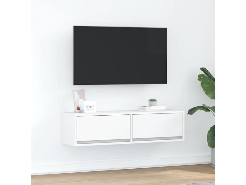  Meuble tv - banc tv - meuble de rangement 100 x 31 x 25,5 cm blanc bois d'ingénierie  - Conforama B