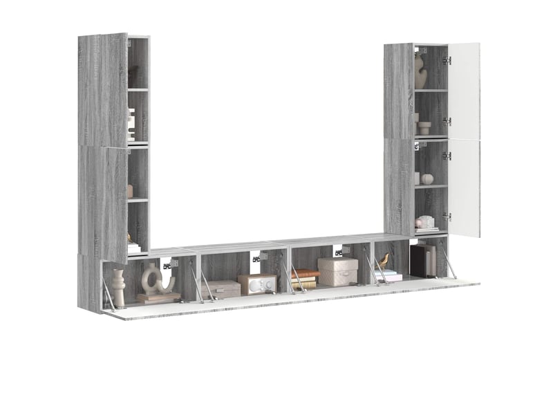 Ensemble meuble tv - banc tv - meuble de rangement 8 pcs gris sonoma bois d'ingénierie  - Conforama C
