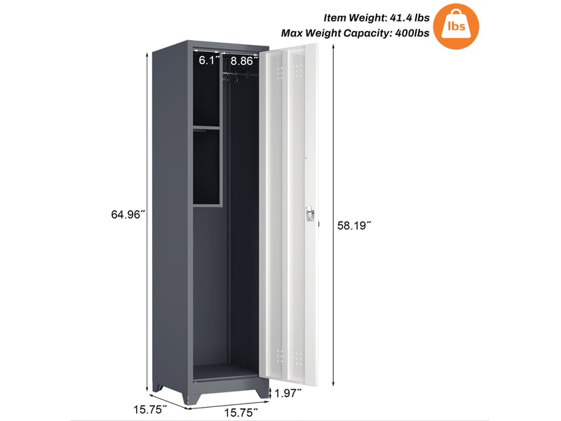  Armoire de rangement étroite 165 x 40 x 40 cm grise en métal, porte verrouillable et 4 compartiments  - Conforama C