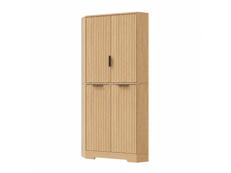 Meuble de cuisine muvano, armoire d’angle 4 portes rainurées, naturel, 60 × 60 × 172 cm - Conforama A