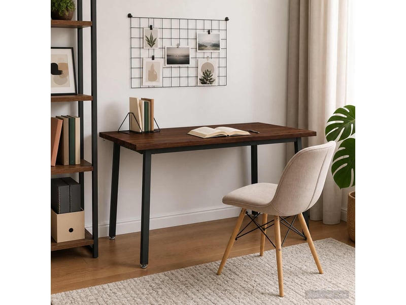  Table à manger moderne 140x70x75 cm bois d'acacia massif marron foncé et noir  - Conforama C