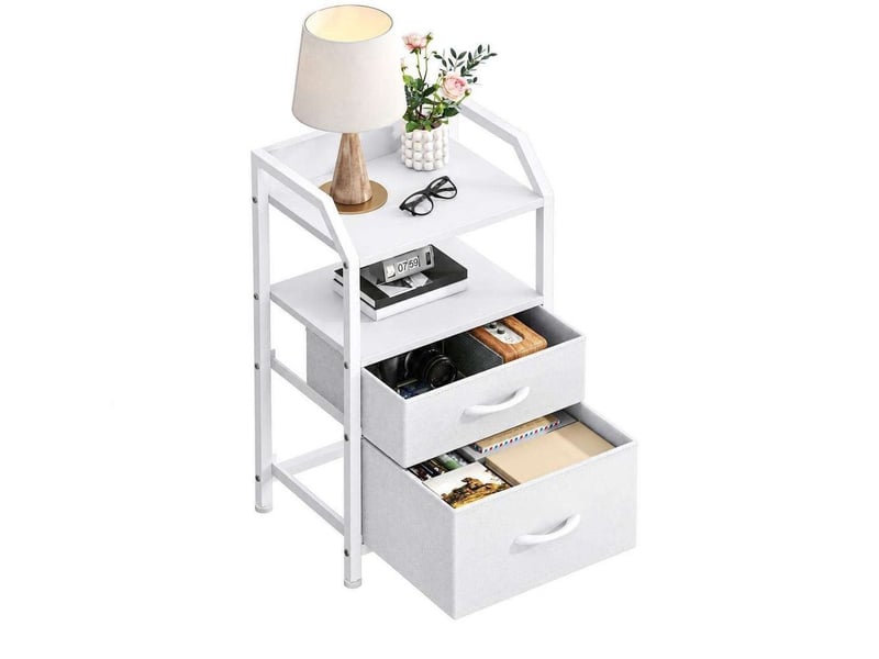  Table de chevet 40x30x70 cm deux tiroirs tissu etagere ouverte blanc pur moderne  - Conforama A