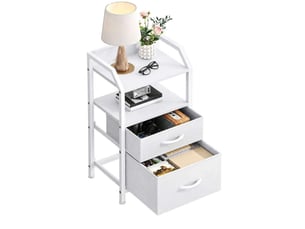 Table de chevet 40x30x70 cm deux tiroirs tissu etagere ouverte blanc pur moderne
