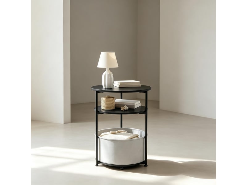  Table basse - table d'appoint élégante pour le salon, table d'appoint pour la chambre, table de chevet ronde moderne, noir  - Conforama E