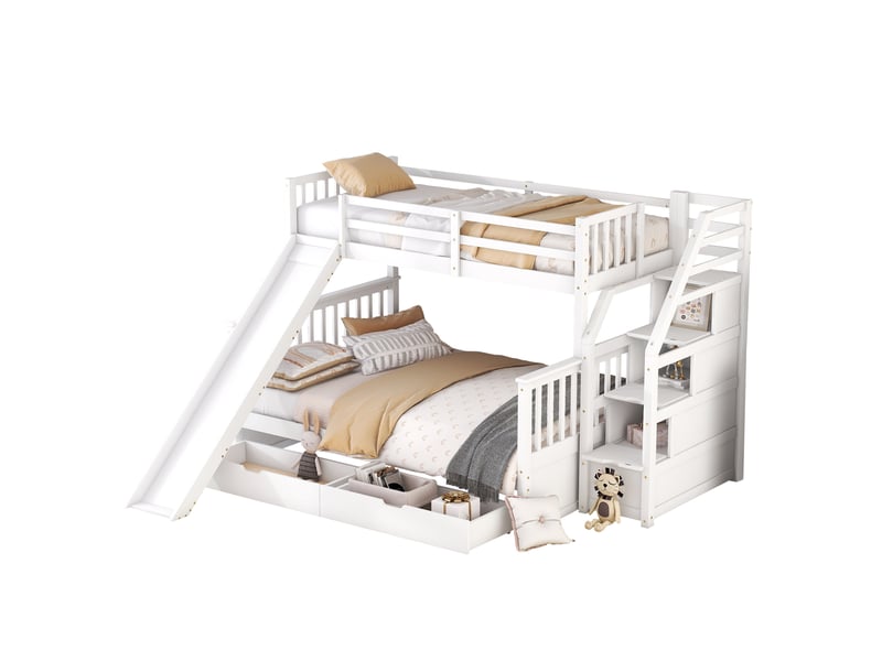  Lit superposé 140x200 cm - lit enfant avec 3 tiroirs et barrières de sécurité - protection antichute - sans matelas - blanc  - Conforama A