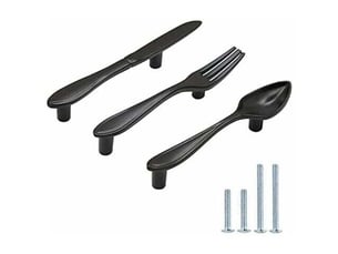 Lot de 3 poignées d'armoire en forme de cuillère à couteau en forme de fourchette poignées de porte trou central 7,6 cm noir mat