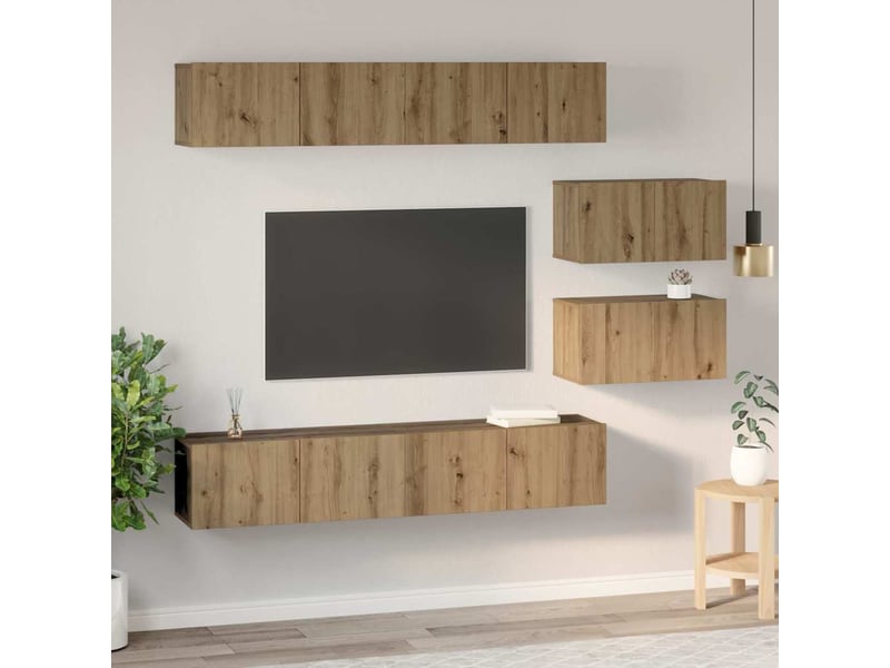  Ensemble meuble tv - banc tv - meuble de rangement 6 pcs chêne artisanal bois d'ingénierie  - Conforama D