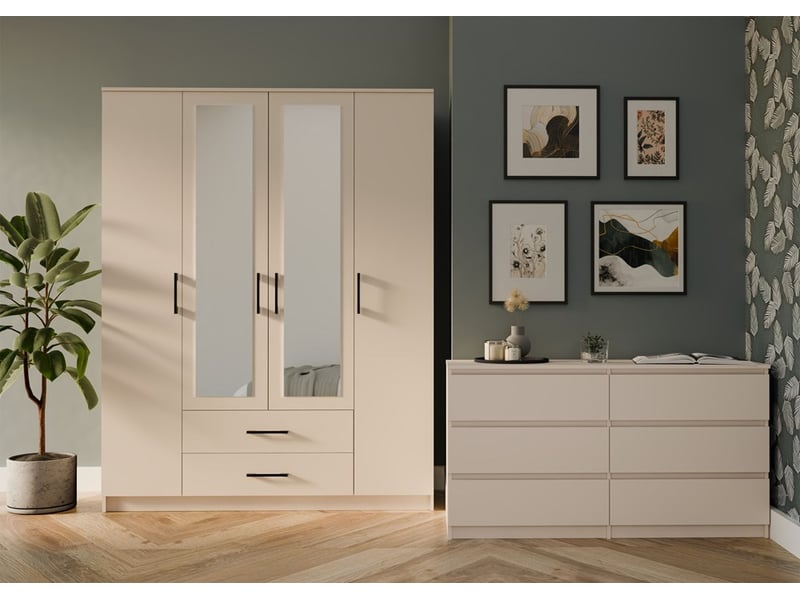Roma - grande armoire de chambre 4 portes avec 2 miroirs - 160x52x205 cm - 2 tiroirs - armoire avec penderie  - Conforama C