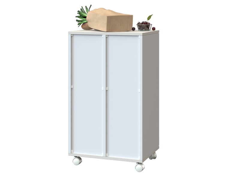  Meuble de tri des déchets 2 portes sur roulettes 46,7x35x80 cm blanc brillant  - Conforama E