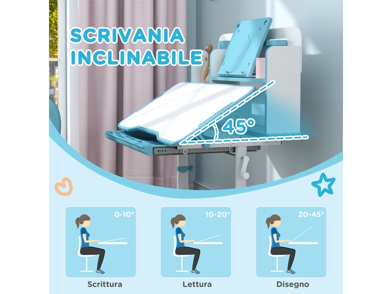  Set bureau et chaise enfant réglables bleu, plateau inclinable 80 x 55 cm  - Conforama R
