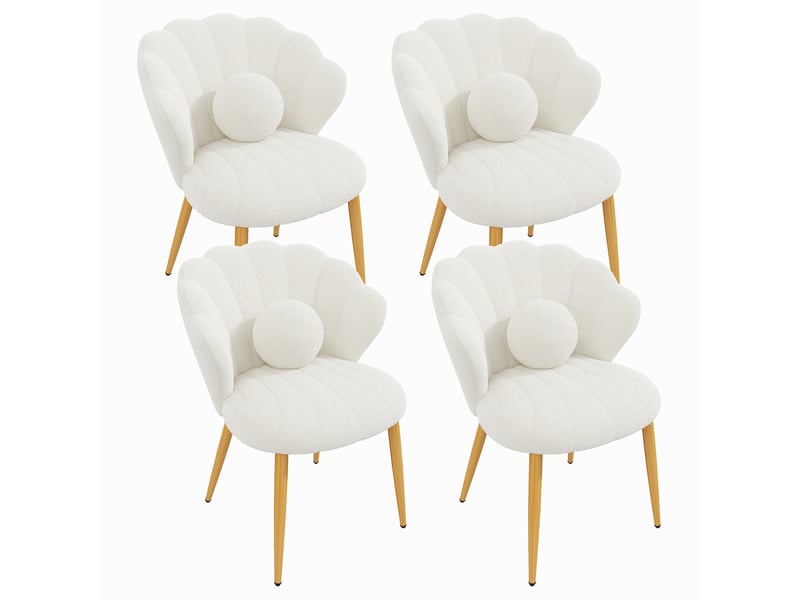  Lot de 4 chaises de salle à manger 60x62.5x83cm, forme coquillage, assise rembourrée,bouclette,blanc evarich - Conforama A