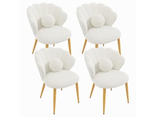 Lot de 4 chaises de salle à manger 60x62.5x83cm, forme coquillage, assise rembourrée,bouclette,blanc