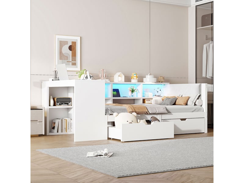  Lit avec rangement 90x200cm coloris blanc mdf led lit enfant blanc - Conforama E