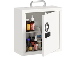 Armoire à pharmacie murale avec serrure à combinaison, armoire de premiers secours à 2 niveaux en acier inoxydable, blanche