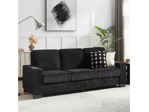 Canapé droit 3 places avec porte-gobelets et assise ergonomique, en velours côtelé noir, 206 × 72 × 86 cm