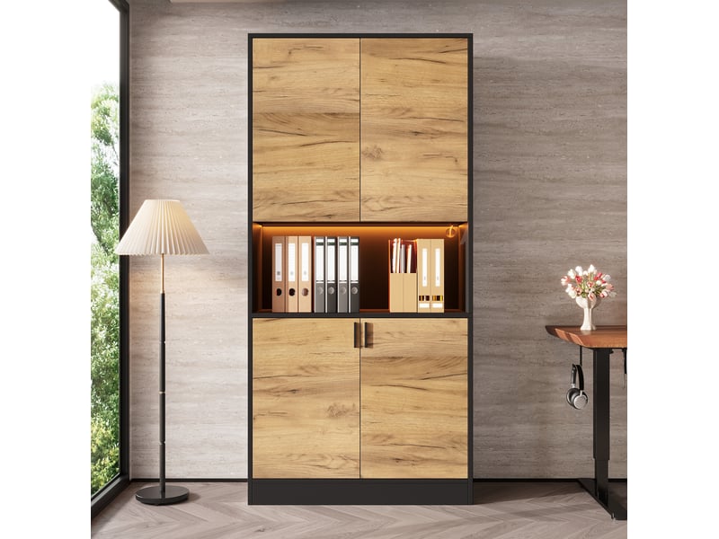 Armoire de rangement avec led, étagères réglables et niche ouverte pour bureau et salon, 80 × 35 × 180 cm - Conforama C