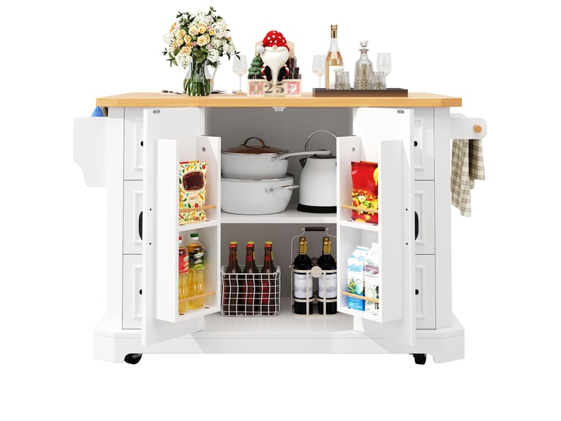  Desserte de cuisine mobile 120 x 45 x 91 cm, 2 portes, 6 tiroirs, blanche  - Conforama A