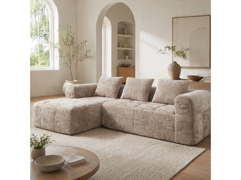 Canapé d'angle modenvie 3 places modulable avec chaise longue 250 x 158 x 60 cm en chenille kaki - Conforama B