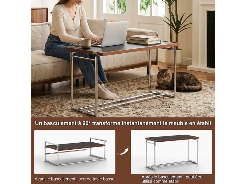  Table basse pivotante à 90°, table de salon rabattable 2-en-1 de 127 cm  - Conforama D